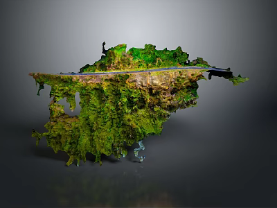 Floating Terrain Structure With Green Vegetation Path And Small Figure On Top 3d model