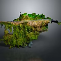 Floating Terrain Structure With Green Vegetation Path And Small Figure On Top