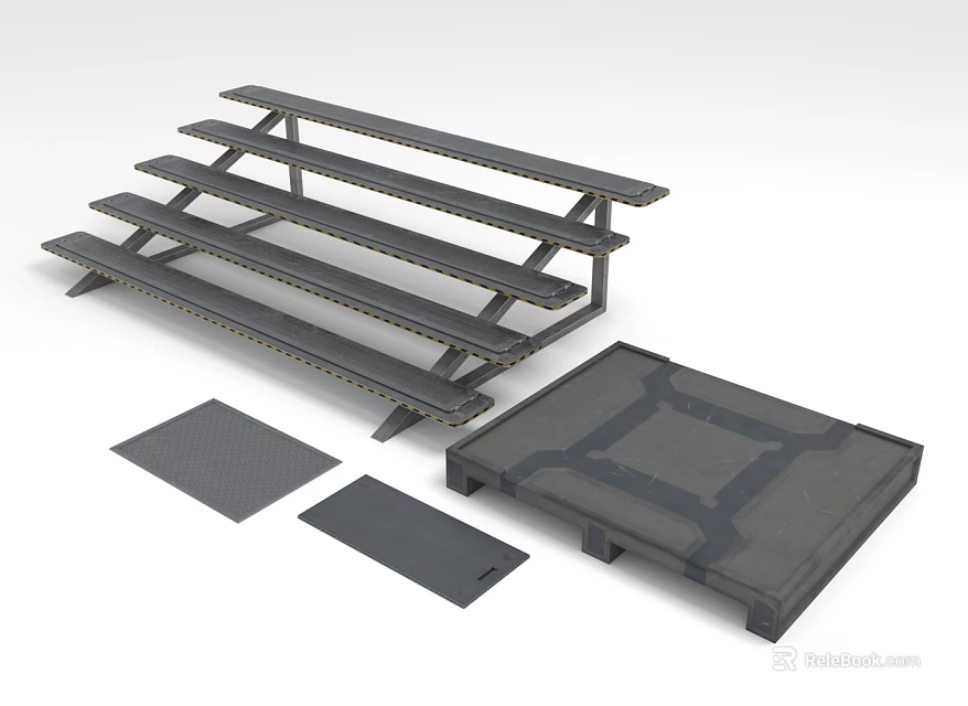 Industrial Metal Staircase Structure With Steps Tread Plates And Frame Components 3d model 