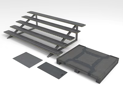 Industrial Metal Staircase Structure With Steps Tread Plates And Frame Components 3d model
