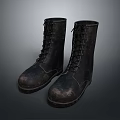 Vintage Black Leather Boots With Lace Up Design And Distressed Texture