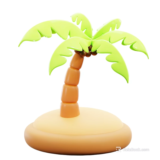 Decorative Toy Palm Tree with Green Leaves and Brown Trunk on Sandy Base 3d model 