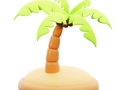 Decorative Toy Palm Tree with Green Leaves and Brown Trunk on Sandy Base 3d model