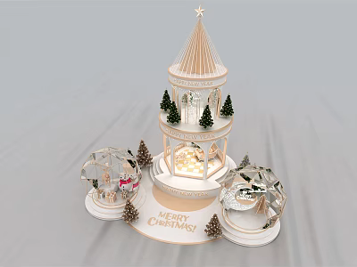 Christmas Decoration Tiered Tower With Star Small Trees Snow Globes And Illuminated Lights 3d model