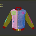 Pink and Gray Varsity Jacket with Ribbed Collar Cuffs Hem Button Front and Embroidered Logo 3d model