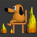 Cute Cartoon Dog Figure Sitting On Chair With Flame Decorations
