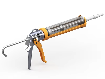 Professional Hardware Caulk Gun with Yellow Handle and Transparent Tube for Efficient Sealant Application 3d model