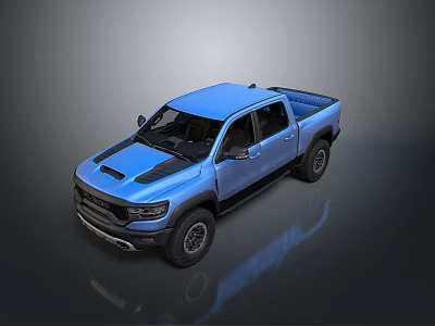 Blue Pickup Truck With Modern Front Grille Cargo Bed And Off Road Tires 3d model