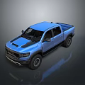 Blue Pickup Truck With Modern Front Grille Cargo Bed And Off Road Tires