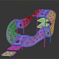 Abstract Purple Curved Perforated Art Installation With Unique Modern Structure Design