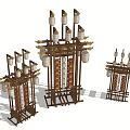 Traditional Chinese Decorative Lantern Structures With Wooden Frames And Hanging Lamps