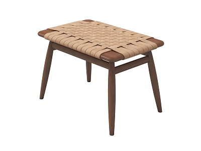 Modern Stool With Woven Seat And Solid Wooden Legs In Minimalist Style 3d model