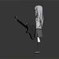 Anime Girl Grey Hair Pink Tips White Hoodie Grey Skirt Black Electric Guitar Arms Open