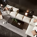 Modern Living Room Interior With Sofa Coffee Table Set Decorative Pillows And Floor Lamps