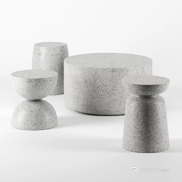 Modern Minimalist Concrete Stools with Speckled Texture Round Design Various Heights for Home Decor 3d model 