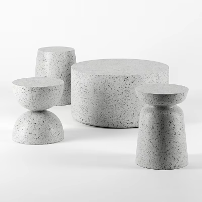 Modern Minimalist Concrete Stools with Speckled Texture Round Design Various Heights for Home Decor 3d model