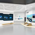 Modern Exhibition Hall Interior With Tech Display Wall Multimedia Infographics And Model 3d model