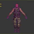 Tactical Military Character 3D Model With Red Bandana Sleeveless Vest And Camouflage Pants