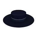 Stylish Dark Blue Hat With Round Crown Wide Brim And Blue Ribbon Band