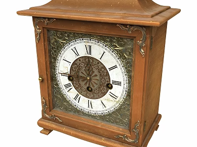 Vintage Wooden Carved Mantel Clock With Roman Numerals And Ornate Design Details 3d model