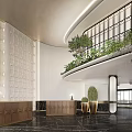 Luxurious Hotel Lobby Interior With Green Plants Marble Floor And Glass Doors