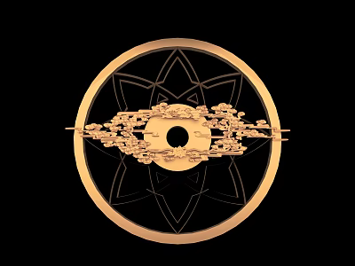 Gold Round Wall Decor With Intricate Cloud Patterns And Central Circular Design 3d model