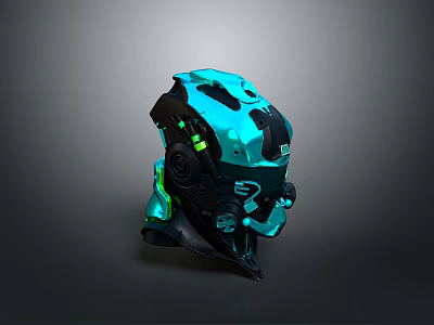 Modern Tech Inspired Combat Weapon Helmet Featuring Neon Green Lights And Futuristic Design Details 3d model