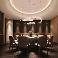 Elegant Private Dining Room Interior Design With Round Table White Chairs And Modern Chandelier