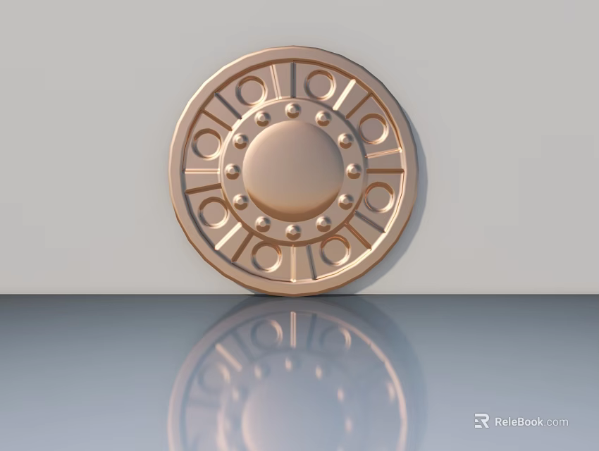 Hinged Door With Gold Round Decorative Handle Intricate Patterns And Shiny Surface 3d model 