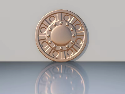 Hinged Door With Gold Round Decorative Handle Intricate Patterns And Shiny Surface 3d model