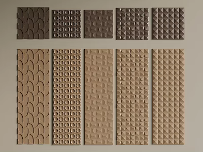 Various Textured Wall Panels In Neutral Tones With Different Pattern Designs 3d model
