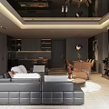 Modern Living Dining Room Design With Gray Sofa White Rug Round Coffee Table Brown Armchair