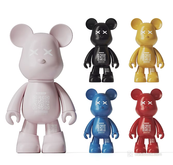 Colorful KAWS Style Dolls With XX Eyes And QR Codes 3d model 