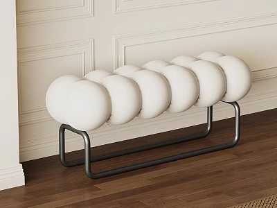 Modern White Spheres Stool with Black Metal Frame in White Wall Wooden Floor Interior 3d model