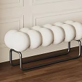 Modern White Spheres Stool with Black Metal Frame in White Wall Wooden Floor Interior