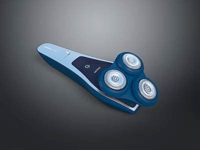 Modern Electric Shaver With Three Rotating Blades And Blue Ergonomic Design 3d model