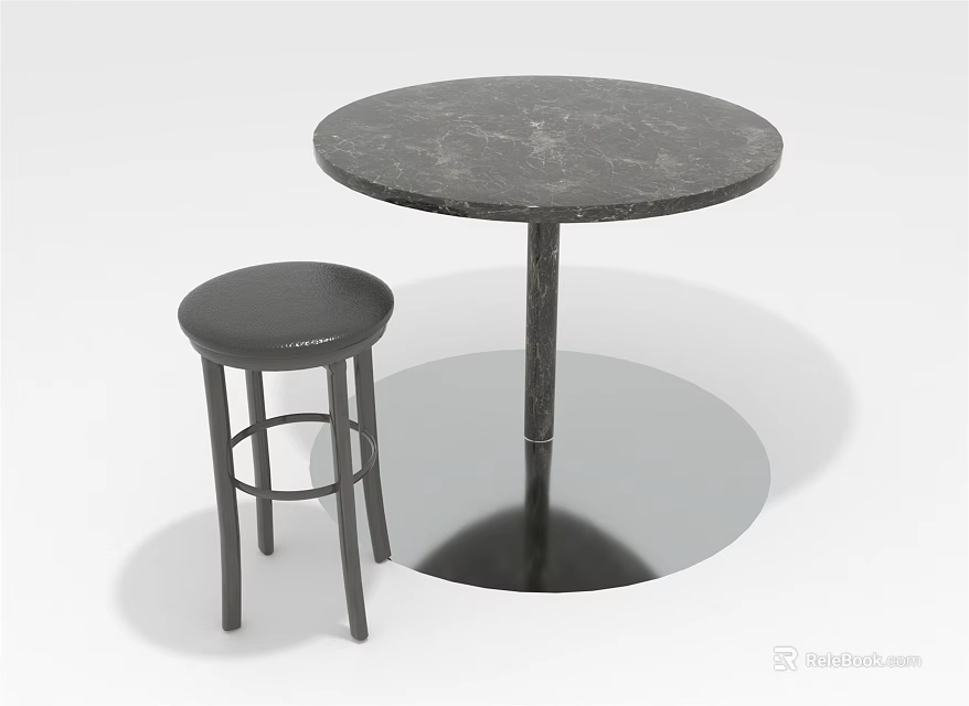 Modern Round Bar Counter Design With Black Marble Top And Metal Base Stool 3d model 