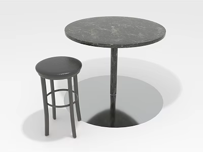 Modern Round Bar Counter Design With Black Marble Top And Metal Base Stool 3d model