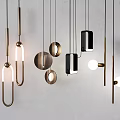 Modern Pendant Lights With Circular Rectangular Cylindrical Shapes Gold Black Metal Illuminated Design 3d model
