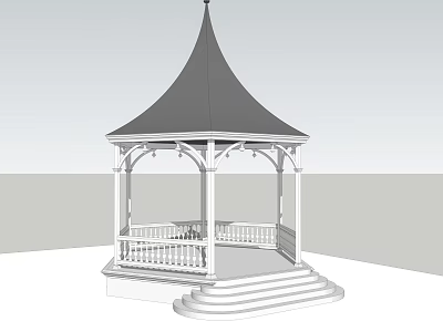 Classic Gazebo Structure With Pointed Roof White Columns Railing And Steps 3d model