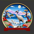 Decorative Furniture Ornament With Crane Mountain Landscape Moon And Red Base