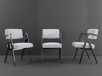 Three Modern Leisure Chairs with White Cushioned Seats and Black Metal Frames 3d model
