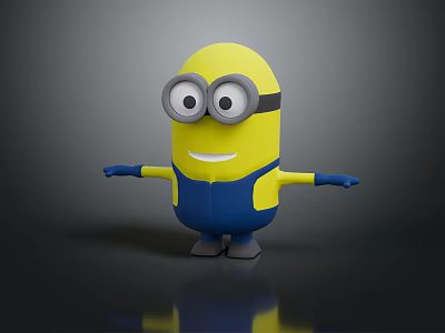 Cute Yellow Minion Character With Large Goggles Blue Overalls And Arms Outstretched 3d model