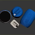 Hardware Storage Tools Blue Barrels Jugs in Various Sizes and White Small Container 3d model