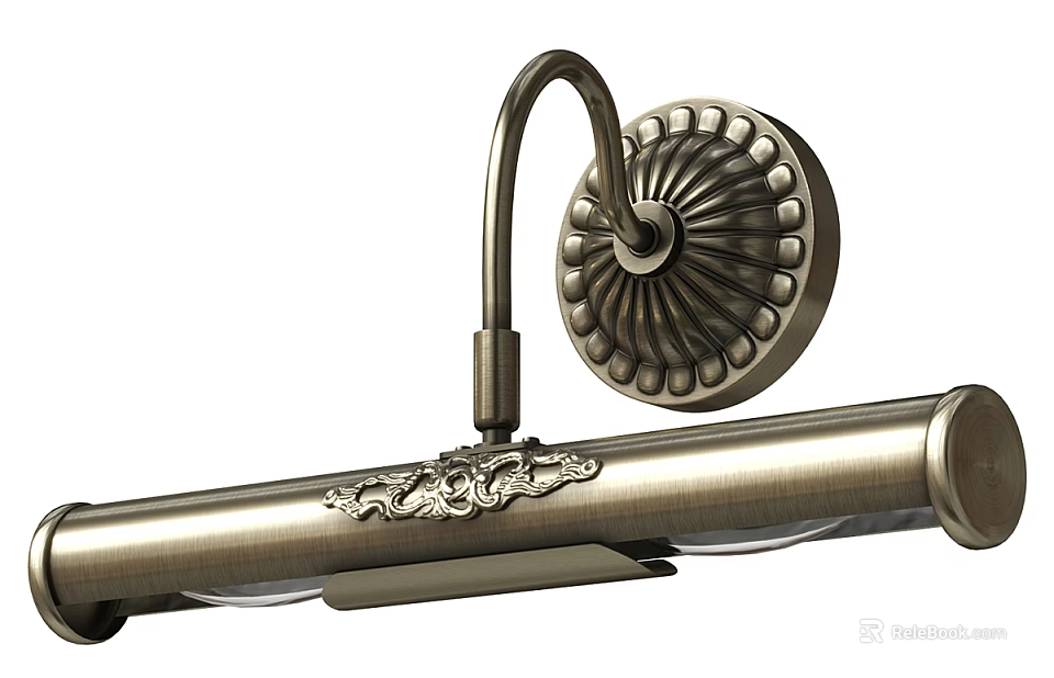 Vintage Brass Wall Sconce With Curved Arm Ornate Carvings And Glass Shades 3d model 