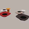 Modern Sofa Coffee Table Set with Multi Color Square Tops and Metal Trimmed Circular Grooves
