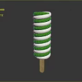 Green And White Swirled Creamy Popsicle On Wooden Stick Frozen Treat