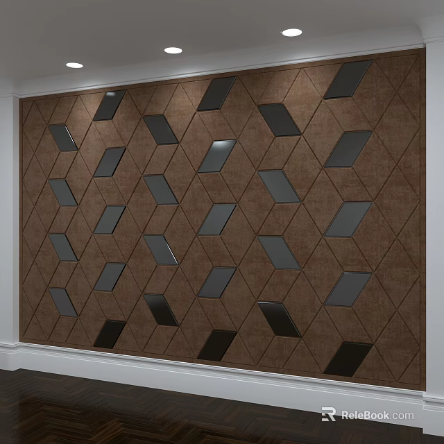 Stylish Brown Background Wall With Geometric Diamond Patterns And Black Gray Accents 3d model 