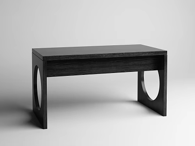 Modern Black Wooden Desk With Circular Legs And Minimalist Design 3d model
