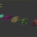 Metal Mechanical Parts Industrial Connectors Arranged On Gray Background With Reflective Surface